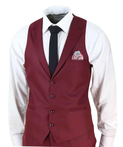 New Mens 3 Piece Suit Plain wine Classic Tailored Fit Smart Casual 1920s Formal