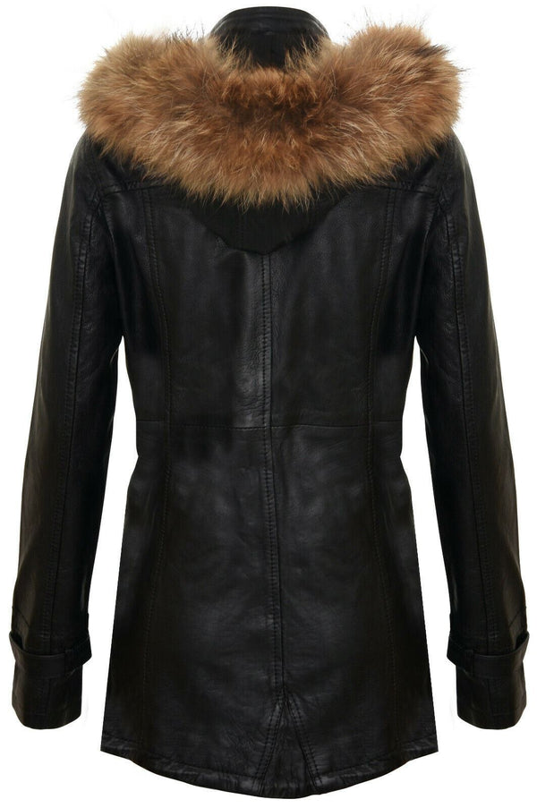 Womens Warm Leather Hooded Parka Jacket-Northwich - Upperclass Fashions 
