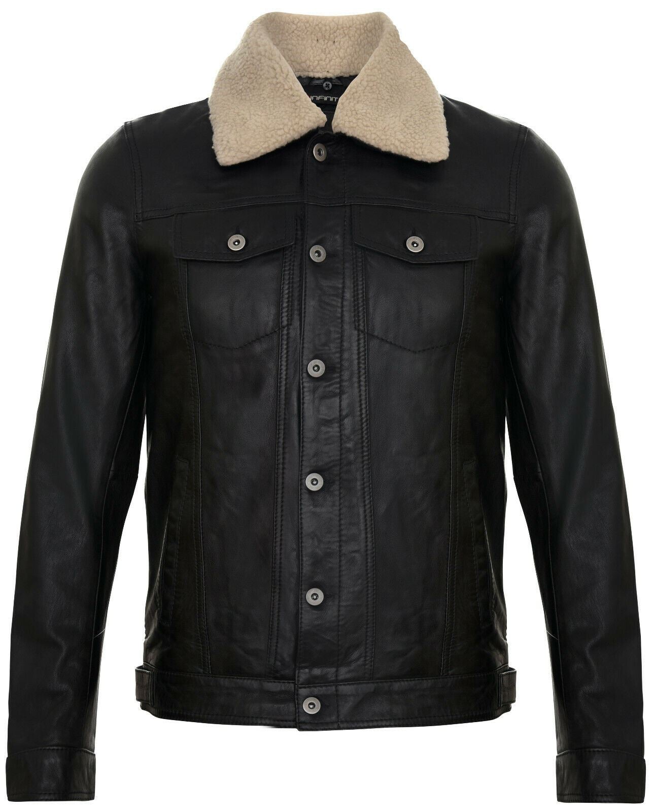 Mens Removable Collar Leather Trucker Jacket-Zagreb