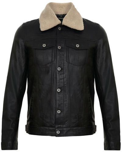 Mens Removable Collar Leather Trucker Jacket-Zagreb