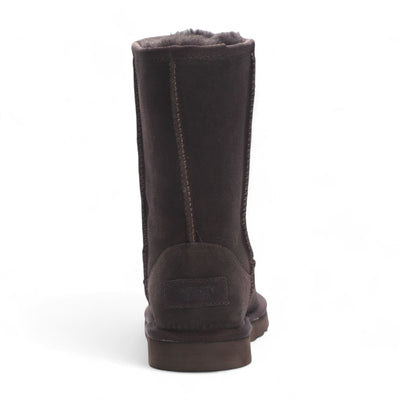 Women's Genuine Sheepskin Brown Suede Slip-On Ankle Winter Boots - Dusk