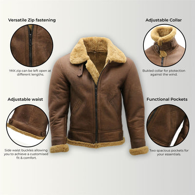 Herren B3 WW2 Fliegerjacke aus Schaffellleder - Houston 