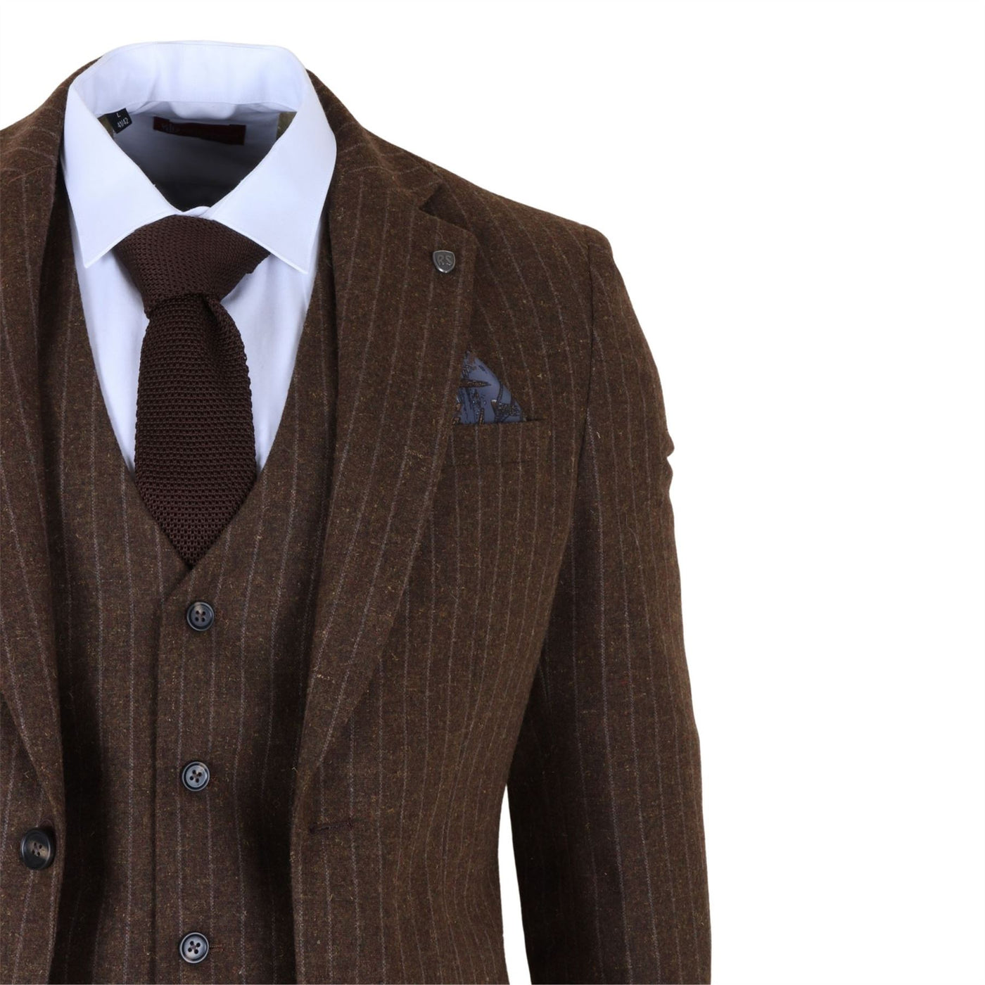 Men's Brown Pinstripe 3 Piece Slim Fit Formal Dinner Suit