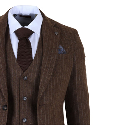 Men's Brown Pinstripe 3 Piece Slim Fit Formal Dinner Suit
