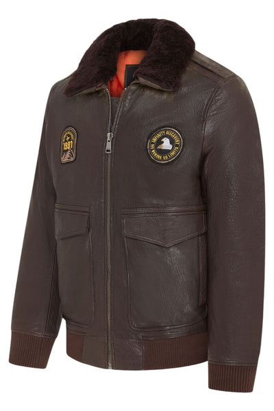 Men's Leather Bomber Sheepskin Collar G-1 Aviator Jacket - Linear