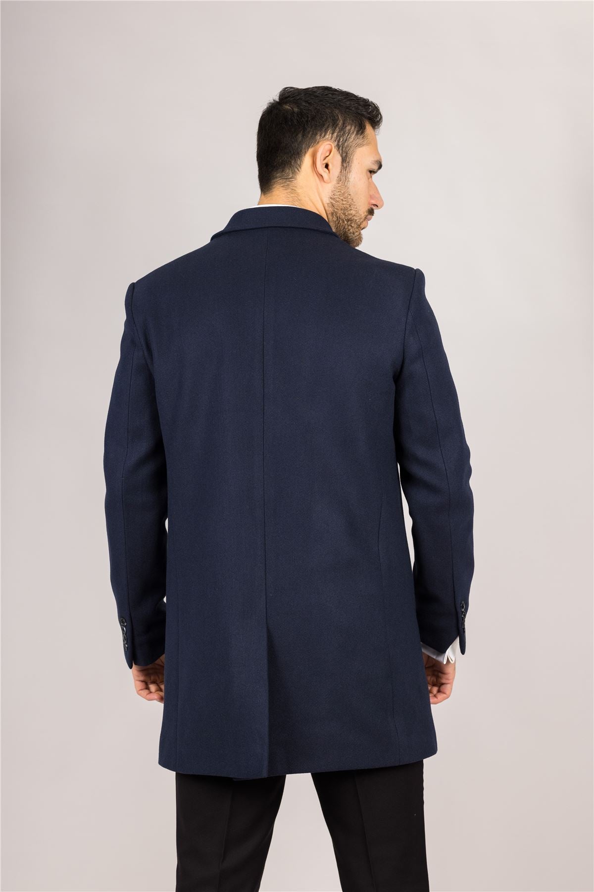 Men's Wool Blend Classic Collar Navy Overcoat