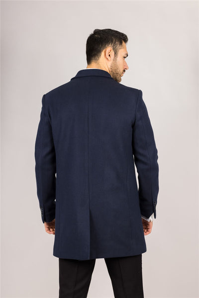 Men's Wool Blend Classic Collar Navy Overcoat