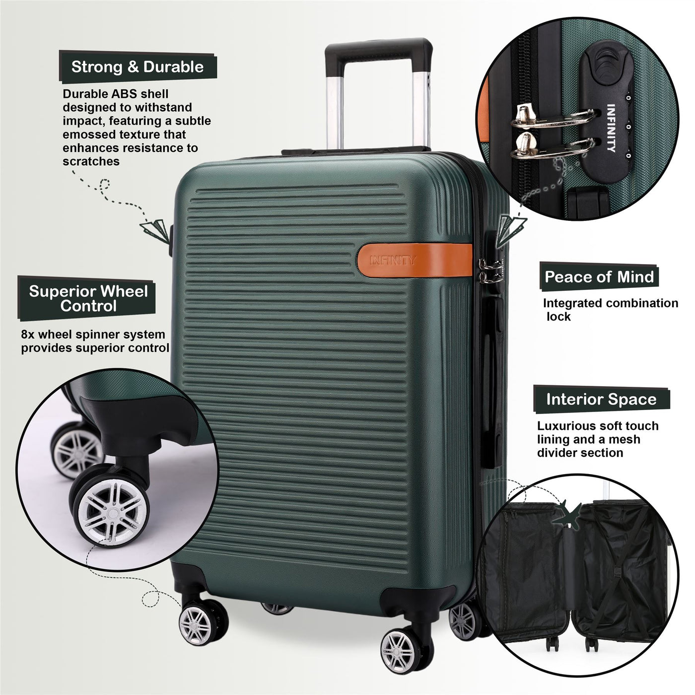 Hard Shell Cabin 36 x 22 x 56 cm ABS Suitcase Suitable for Easyjet, Ryanair, Wizzair