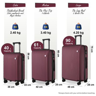 ABS Hard Shell Burgundy Suitcase Luggage Set Travel Carry on Cabin Bag
