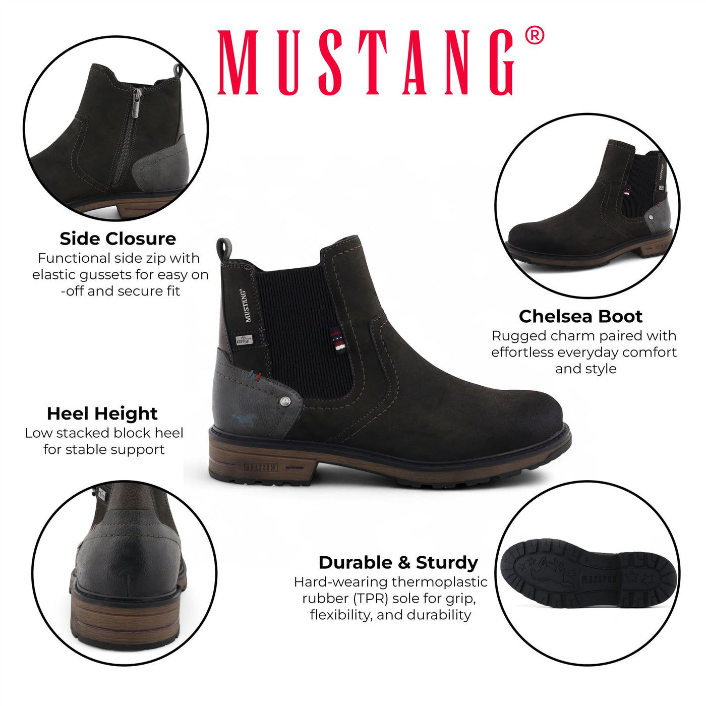 Mustang Men's Dark Grey Water-Resistant Chelsea Ankle Boots
