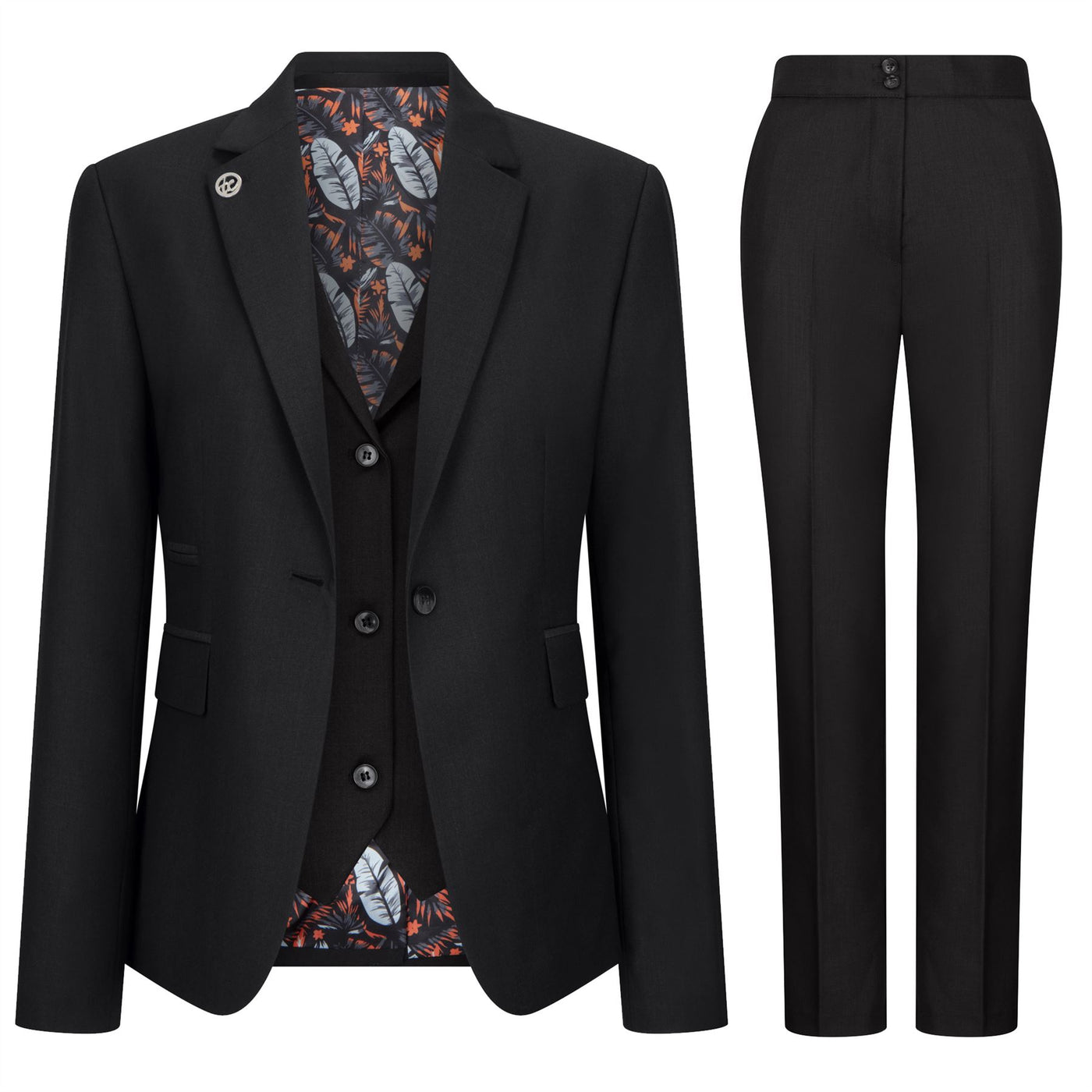 Women's 3 Piece Tailored Fit Plain Black Formal Office Suit