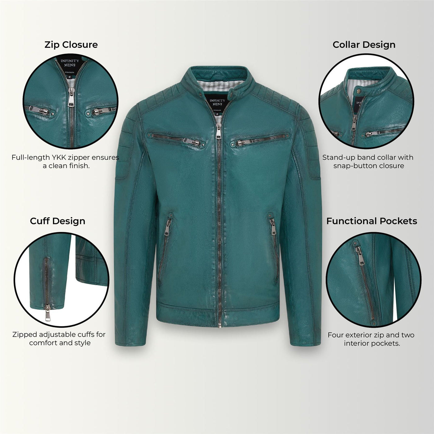Men's Modern Classic Leather Quilted Biker Jacket - Derry
