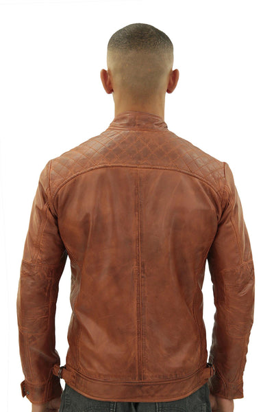 Men's Vintage Leather Quilted Biker Jacket-Monaco