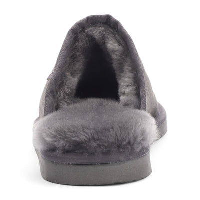 Men's Genuine Sheepskin Grey Suede Mule Winter Warm Non-Slip - Highland