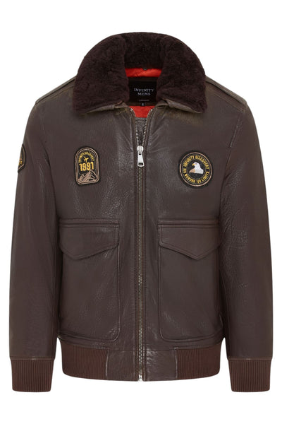 Men's Leather Bomber Sheepskin Collar G-1 Aviator Jacket - Linear