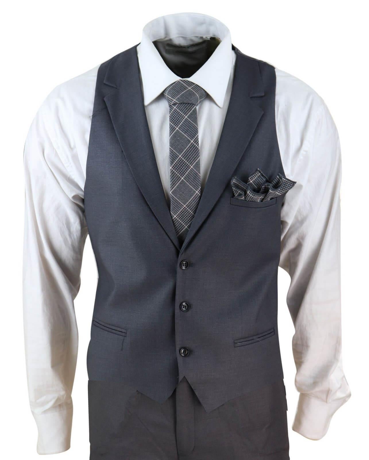 Nuovo Uomo 3 Pezzi Vestito Pianura antracite Classico Su Misura Smart Casual 1920s Formale