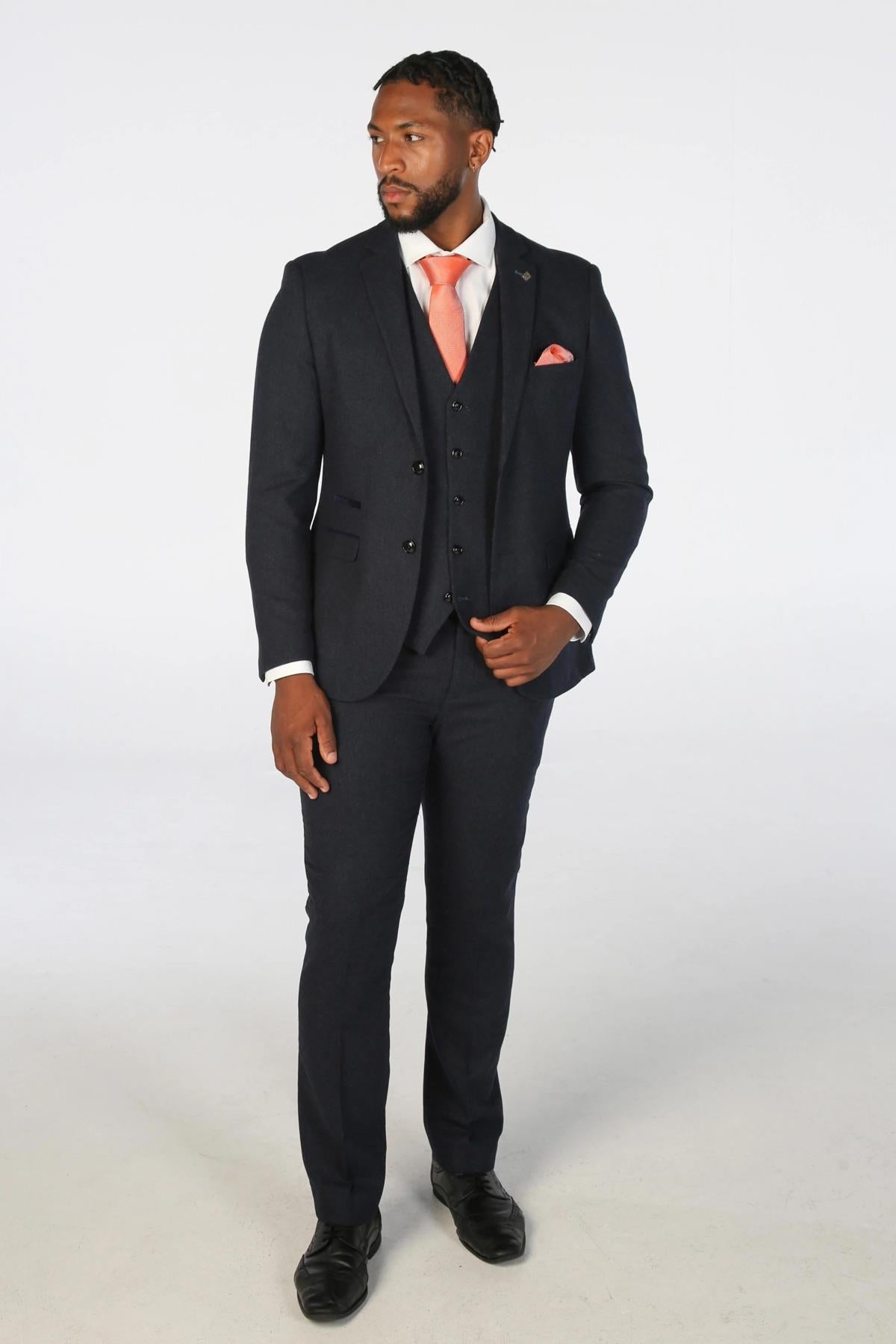 Men's Navy Blue Wool Blend Tweed Formal Blazer