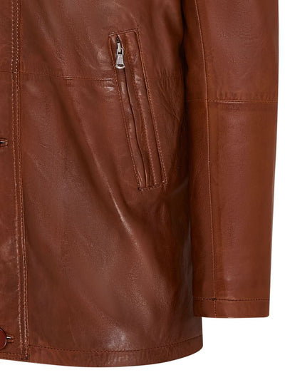 Mens Mid-Length Warm Leather Trench Coat - Varkaus