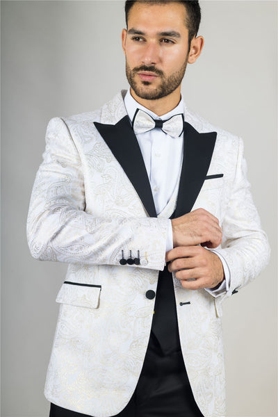 Men's 4 Piece White Paisley Wedding Suit Tailor Fit