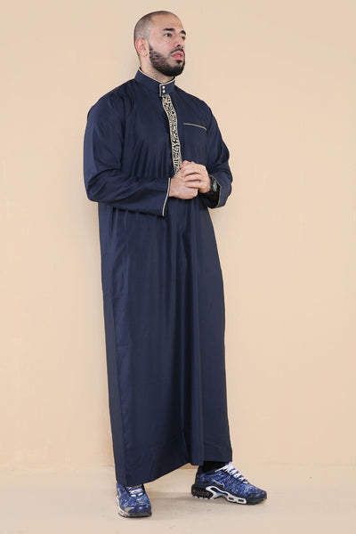 Mens Thobe Jubba Emirati Islamic Arabic Eid Embroidery Kaftan Jubbah Robe