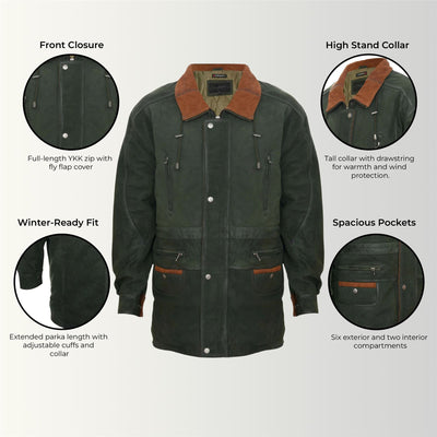 Mens Soft Italian Leather Parka Coat-Winnipeg