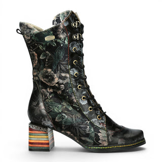 Laura Vita Women's Goth Victorian Floral Black Leather High Lace-Up Boots - Ibcano-15