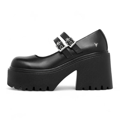 Windsorsmith Women’s Lessons Black Leather Boots Chunky Platform Heel Buckle Mary-Jane Shoes