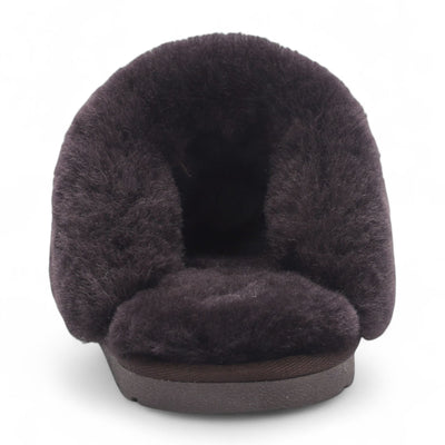 Women's Genuine Sheepskin Brown Suede Mule Winter Slippers - Luna