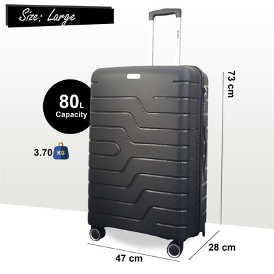 Hard Shell Black PP Dual 4 Wheels Luggage Travel Cabin Holiday Suitcase Set