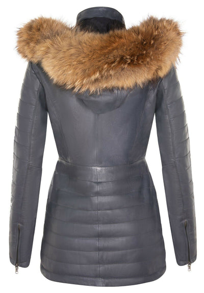 Womens Quilted Leather Parka Jacket-Curitiba