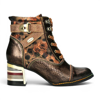 Laura Vita Women's Victorian Floral Bronze Leather Lace-Up Ankle Boots - Idcorao-10
