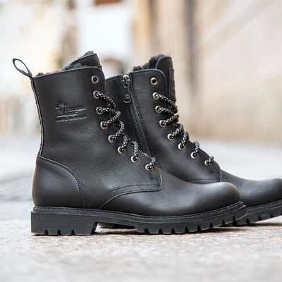 Panama Jack Women's Frisia B1 Black Waterproof Leather Combat Boots