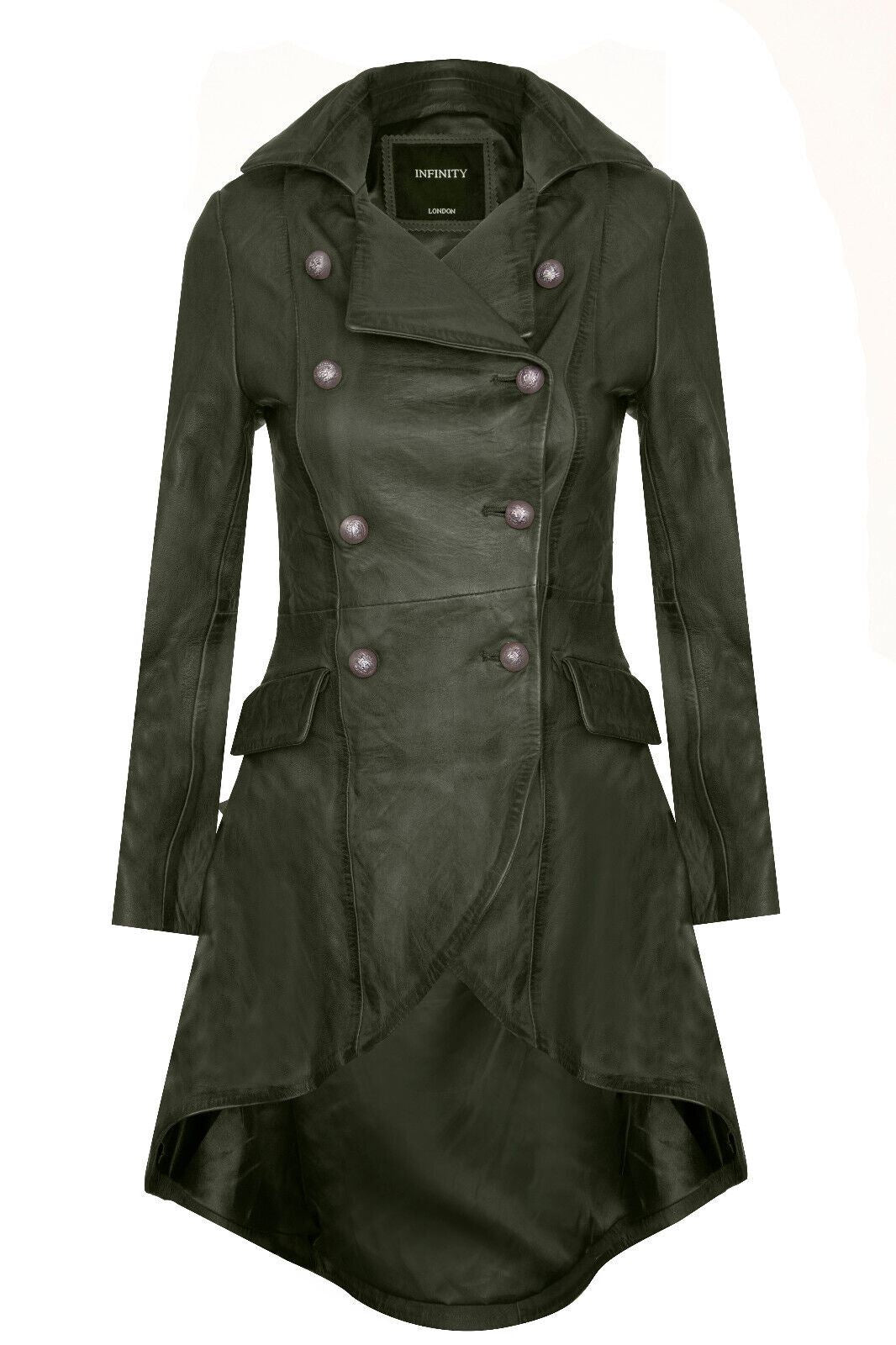 Womens Goth Leather Edwardian Flare Coat-Rushmoor - Upperclass Fashions 