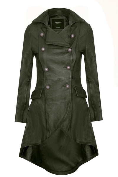 Womens Goth Leather Edwardian Flare Coat-Rushmoor - Upperclass Fashions 