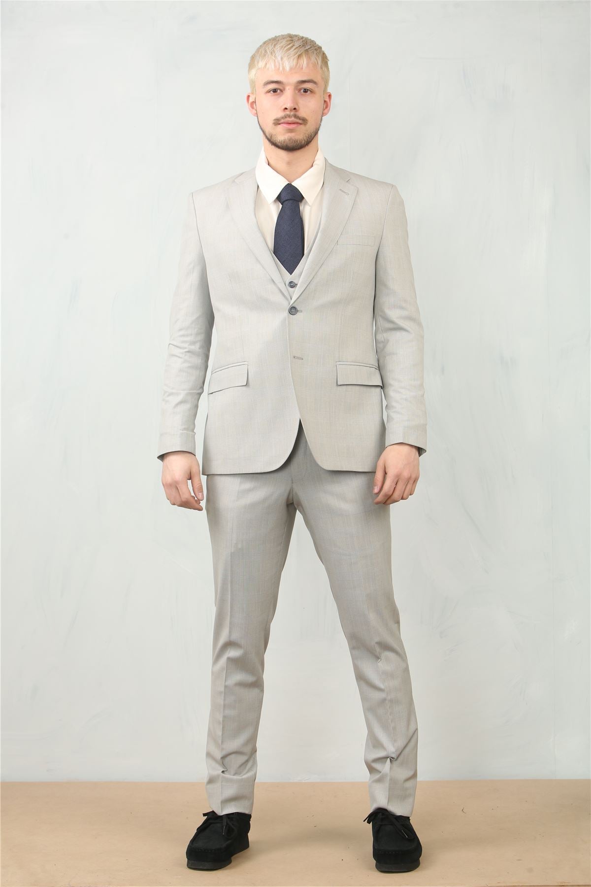 Men's 3 Piece Prince Of Wales Grey Suit Workwear