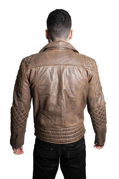 Mens Quilted Leather Biker Jacket-Bordeaux