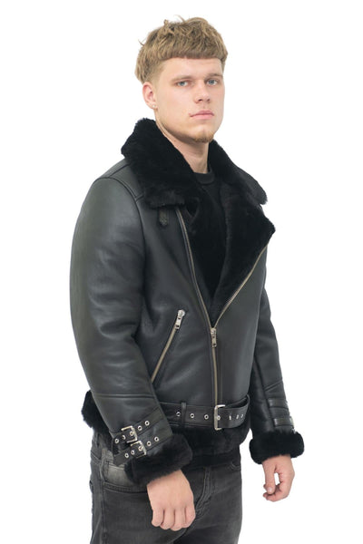 Mens Sheepskin Leather Biker Jacket-Hayle