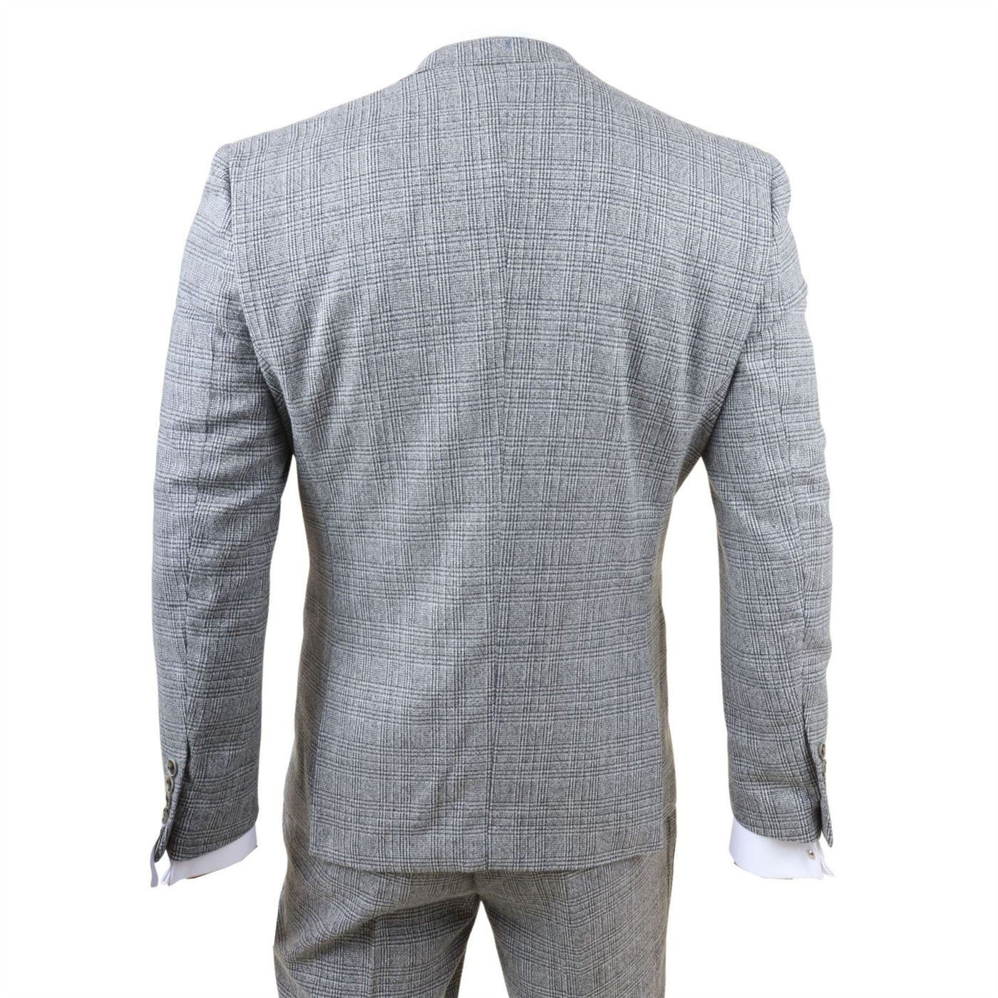 Men's 3-Piece Grey Classic Check Suit Slim Fit Plaid Formal Party Suit
