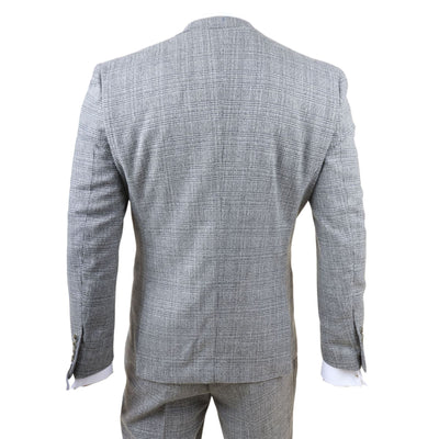 Men's 3-Piece Grey Classic Check Suit Slim Fit Plaid Formal Party Suit