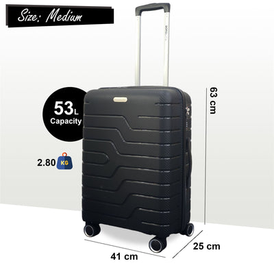 Hard Shell Black PP Dual 4 Wheels Luggage Travel Cabin Holiday Suitcase Set