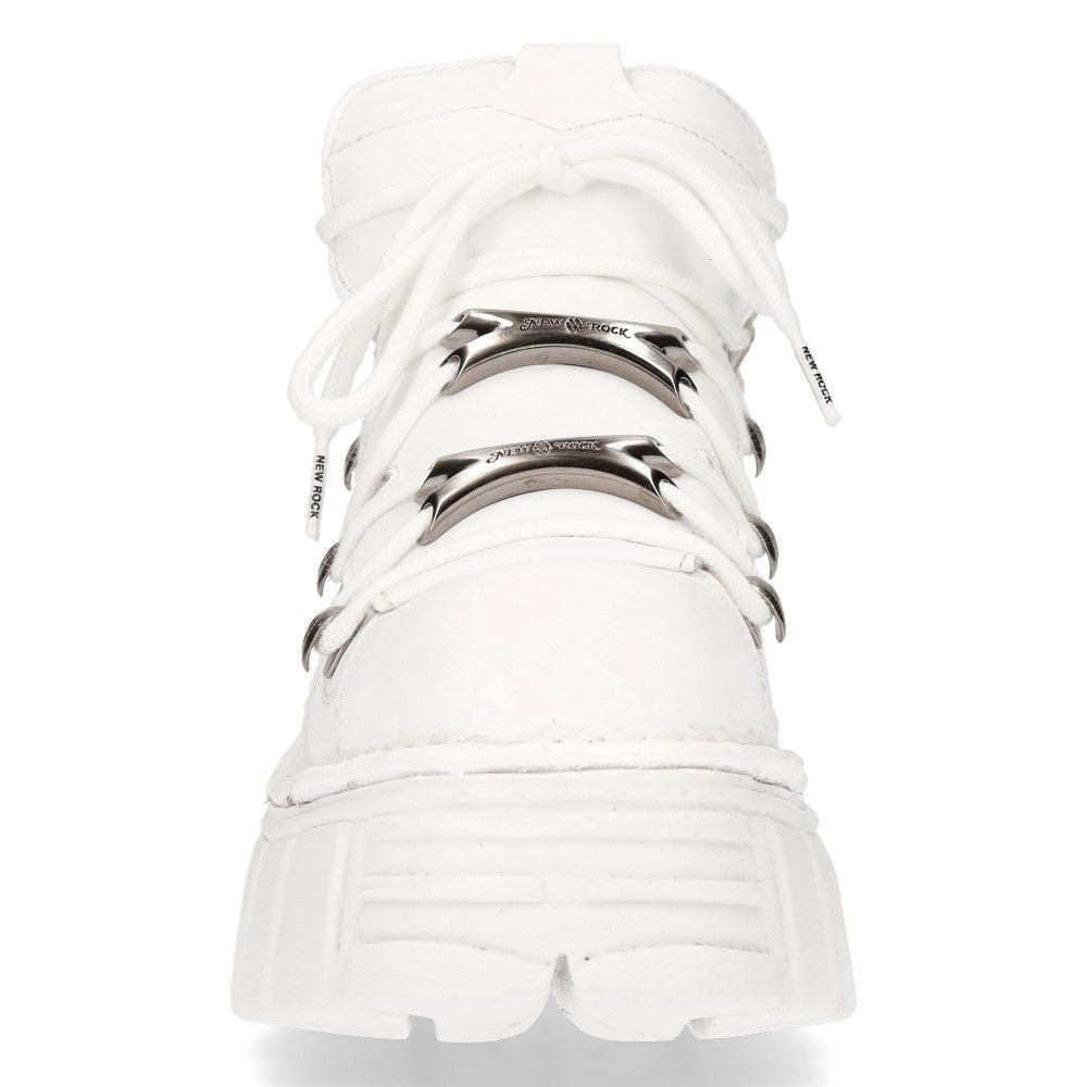 New Rock White Leather Gothic Ankle Boots¬-106N-S8