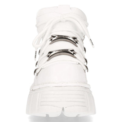 New Rock White Leather Gothic Ankle Boots¬-106N-S8