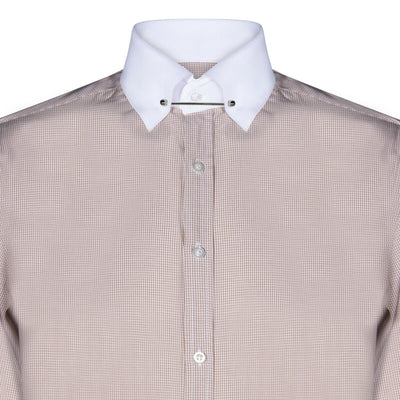 Mens Club Collar Beige Shirt 1920s Peaky Blinders With Bar Poplin Pin Smart