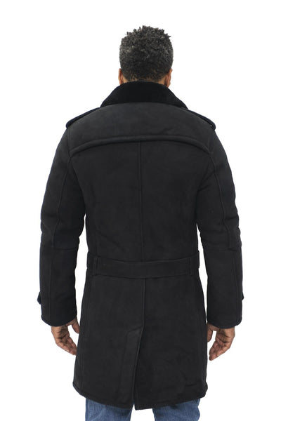 Mens Shearling Sheepskin Suede Pea Coat-Kempston