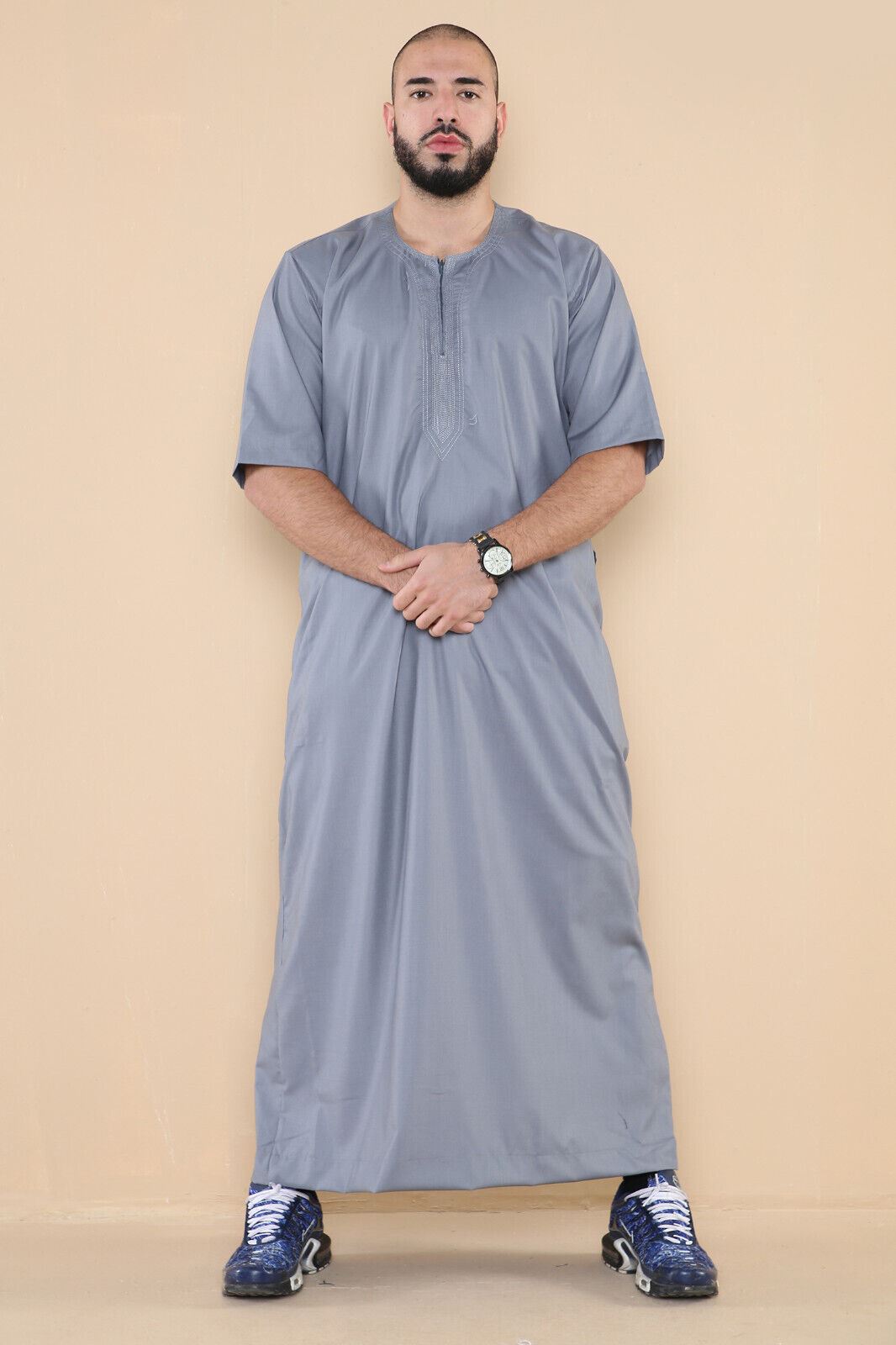 Mens Thobe Jubba Islamic Arab Moroccan Saudi Zipped Kaftan Arab Robe