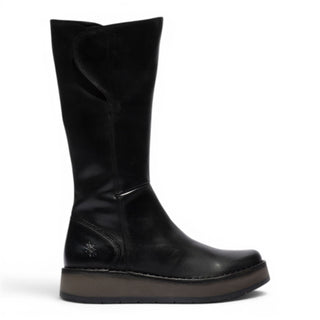 Fly London Womens Black Leather High Pull On Long Boots - RHEA042