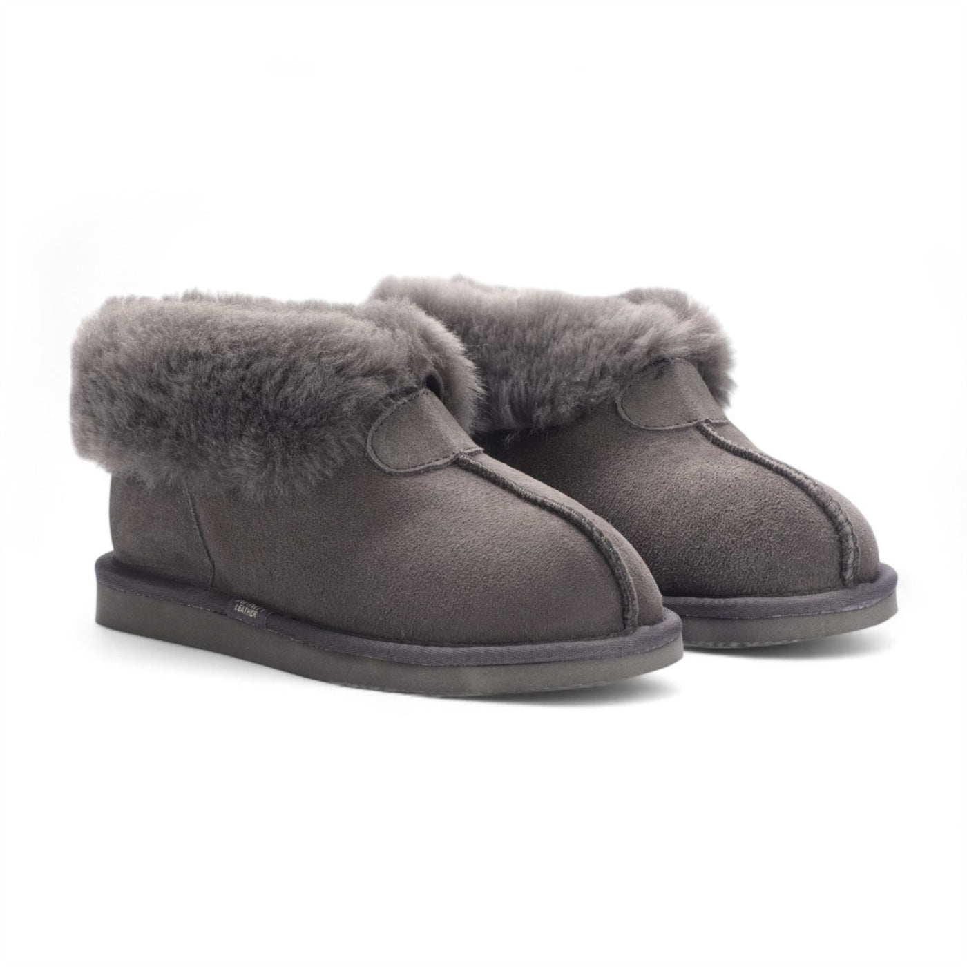 Women's Sheepskin Suede Ankle Grey Slip-On Bootie Winter - Glacier