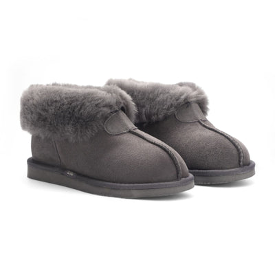 Women's Sheepskin Suede Ankle Grey Slip-On Bootie Winter - Glacier