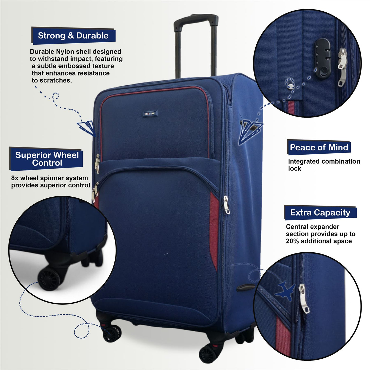 Expandable Soft 8 Wheel Lightweight Suitcase Luggage Travel Bags Set