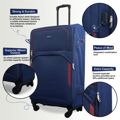 Expandable Soft 8 Wheel Lightweight Suitcase Luggage Travel Bags Set